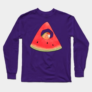 Lovebird peek-a-boo with watermelon Long Sleeve T-Shirt
